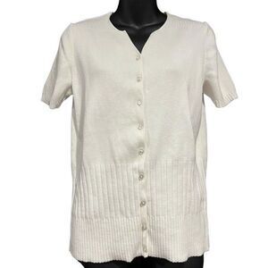Design Assets White Short Sleeved Cardigan Sweater Women’s Small